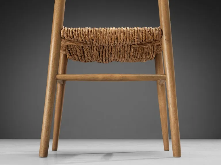 French Pair of Dining Chairs in Wood and Straw