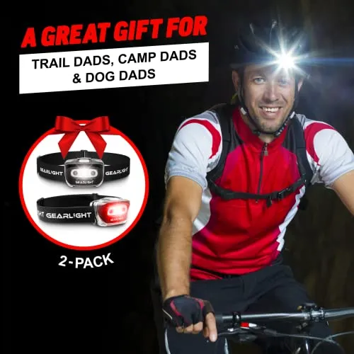 GearLight LED Head Lamp - Father's Day Gifts for Dad - Pack of 2 Outdoor Camping Headlamps w/Adjustable Headband for Adults and Kids - Hiking & Camping Gifts for Men, Husband, Dad - S500