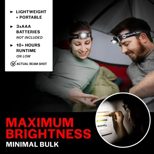 GearLight LED Head Lamp - Father's Day Gifts for Dad - Pack of 2 Outdoor Camping Headlamps w/Adjustable Headband for Adults and Kids - Hiking & Camping Gifts for Men, Husband, Dad - S500