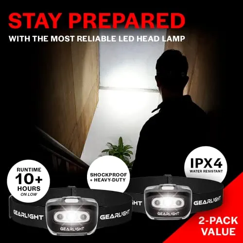 GearLight LED Head Lamp - Father's Day Gifts for Dad - Pack of 2 Outdoor Camping Headlamps w/Adjustable Headband for Adults and Kids - Hiking & Camping Gifts for Men, Husband, Dad - S500