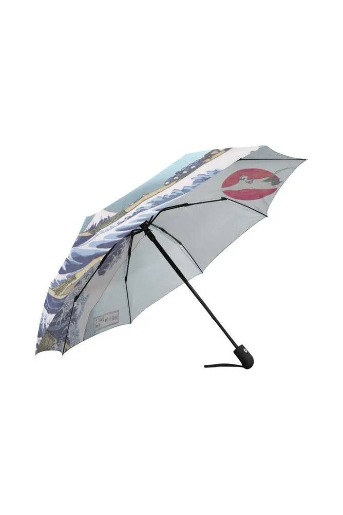 Great Wave & Crane in Sun Auto-Foldable Umbrella (Model U04)