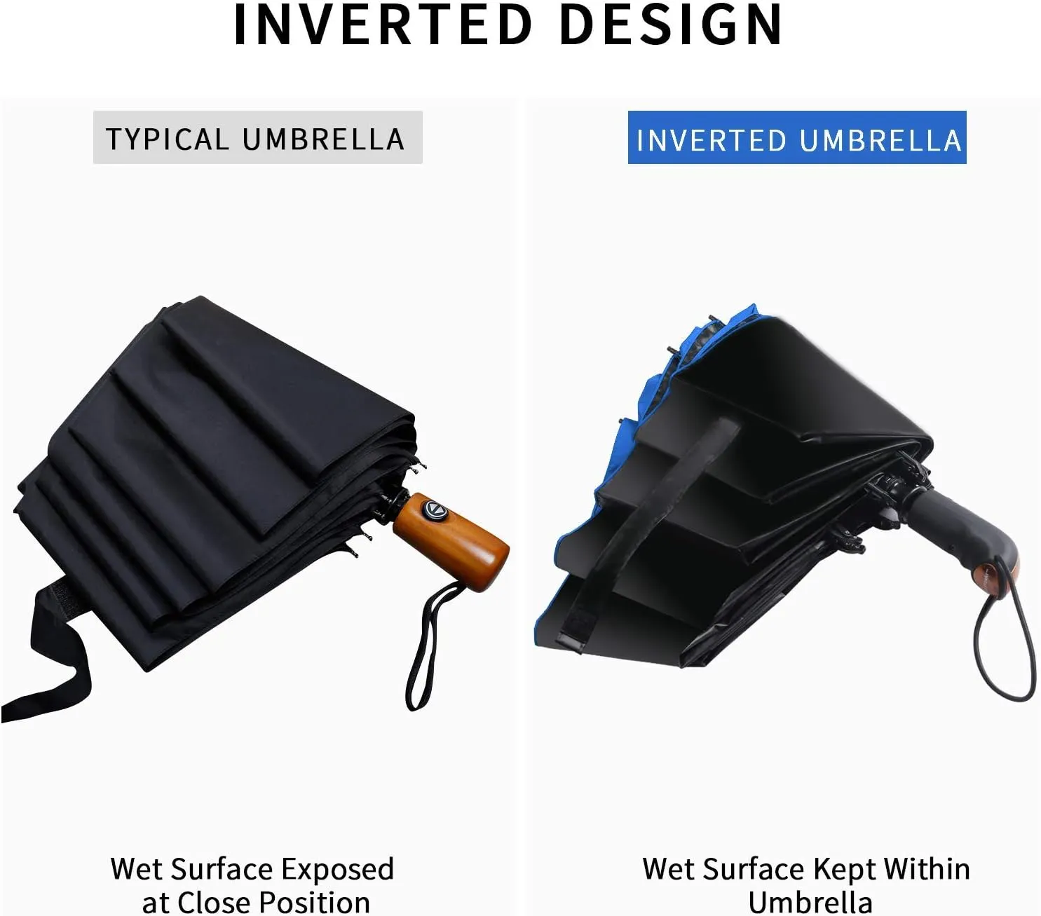 HAILSTORM Folding Reverse Umbrella with UV and UPF50  Protection - Inverted Windproof Umbrellas with Lightweight Fiberglass Frame - Royal Blue