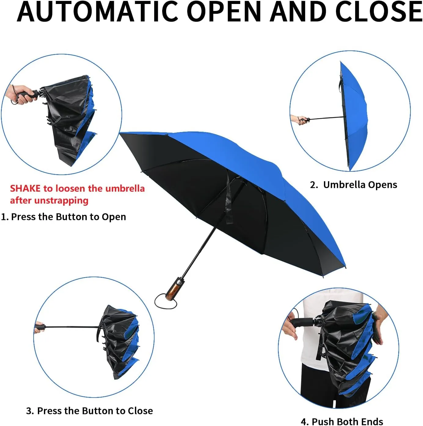 HAILSTORM Folding Reverse Umbrella with UV and UPF50  Protection - Inverted Windproof Umbrellas with Lightweight Fiberglass Frame - Royal Blue