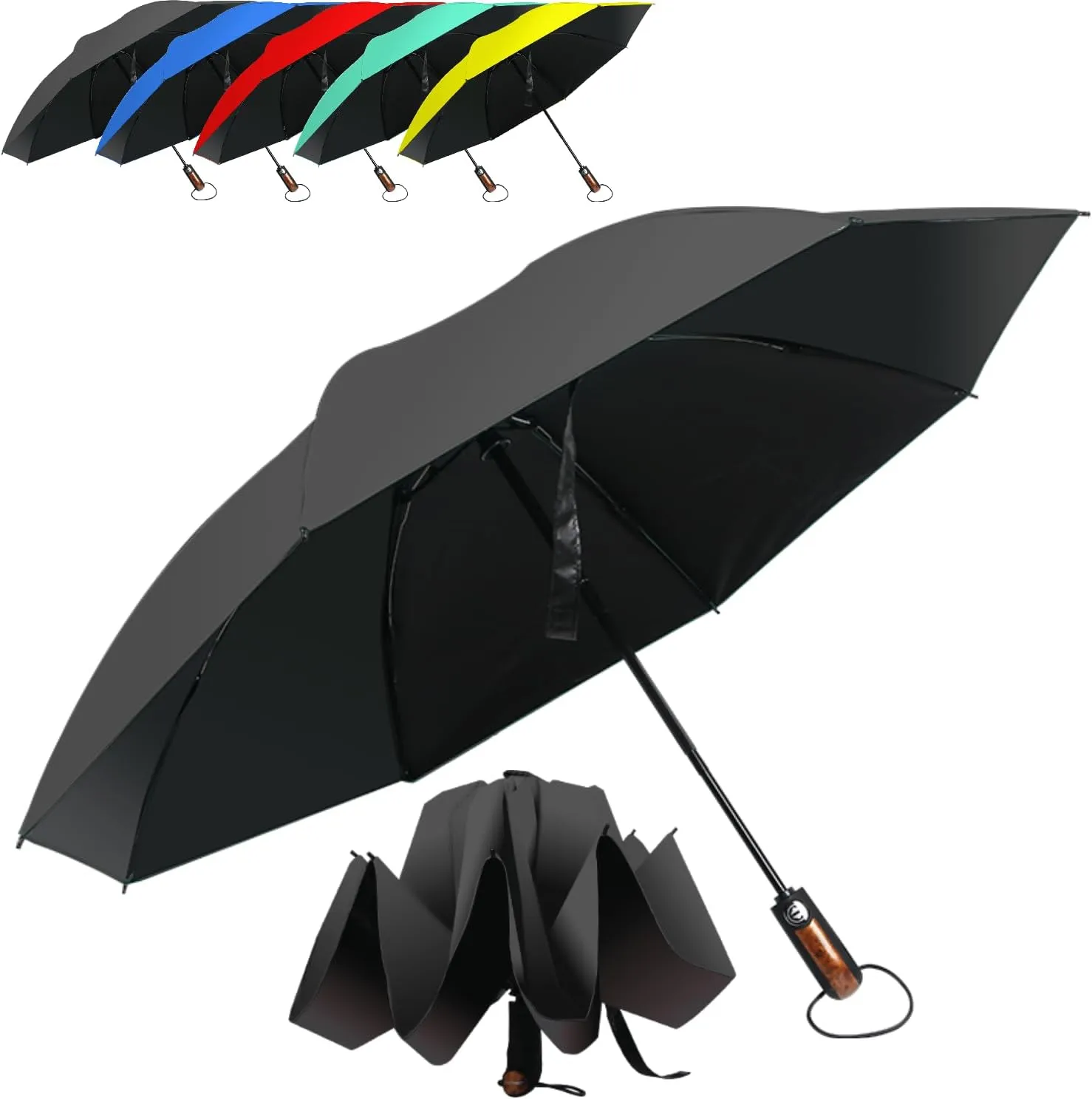 HAILSTORM Folding Reverse Umbrella with UV and UPF50  Protection - Inverted Windproof Umbrellas with Lightweight Fiberglass Frame - Royal Blue