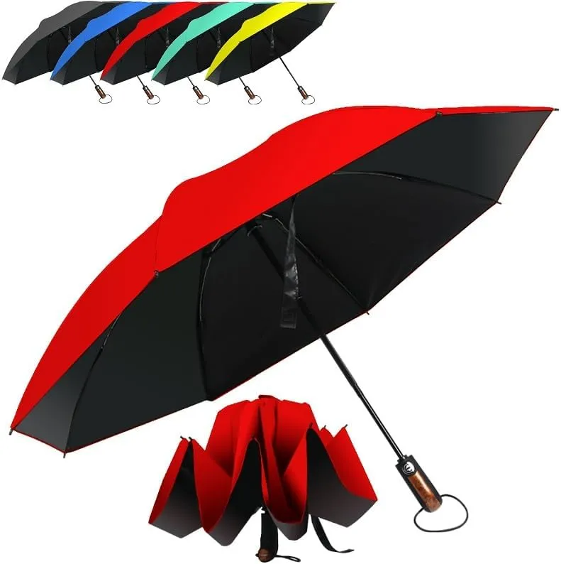 HAILSTORM Folding Reverse Umbrella with UV and UPF50  Protection - Inverted Windproof Umbrellas with Lightweight Fiberglass Frame - Royal Blue