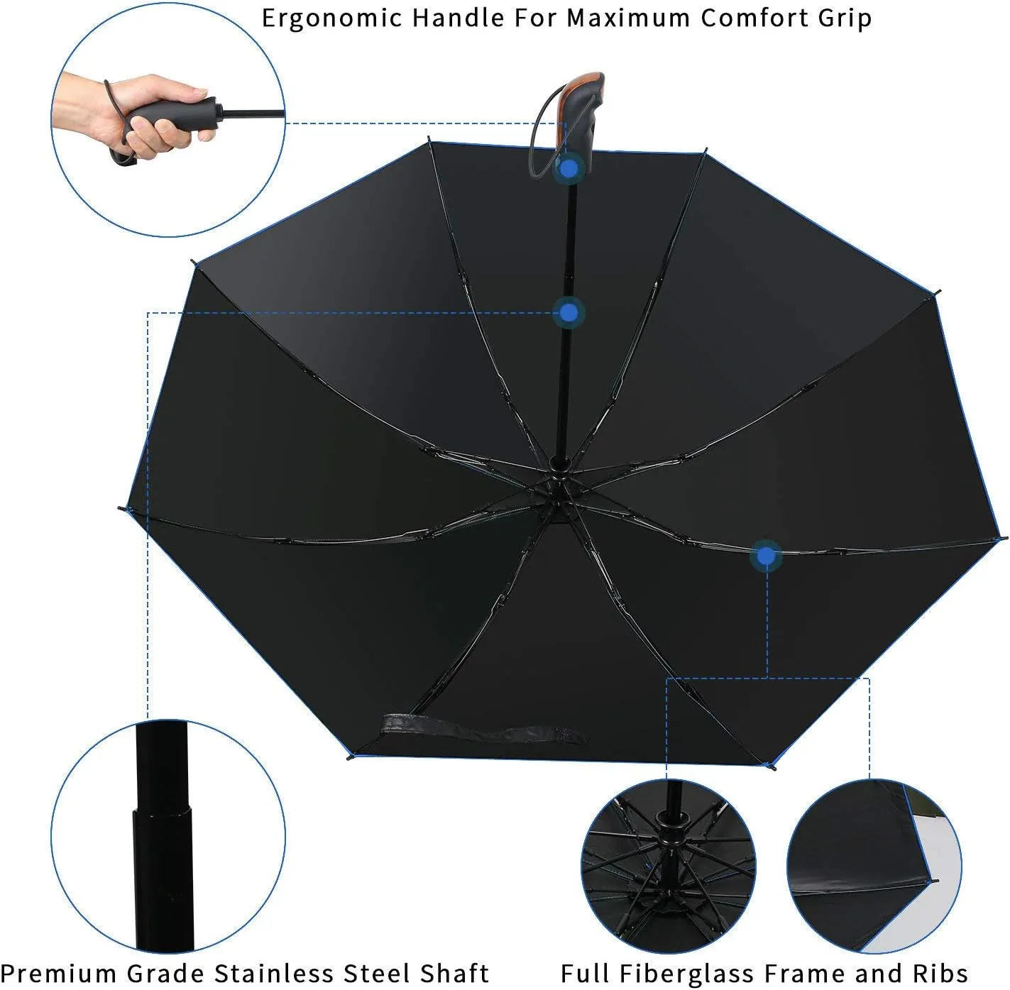 HAILSTORM Folding Reverse Umbrella with UV and UPF50  Protection - Inverted Windproof Umbrellas with Lightweight Fiberglass Frame - Royal Blue