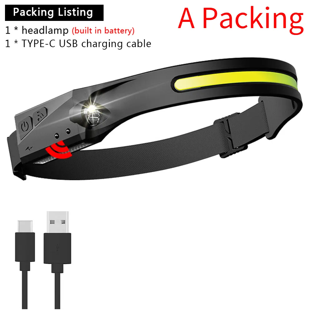 Head Lamp with Built-in Battery Flashlight USB Rechargeable Head Torch 5 Lighting Modes Head Light