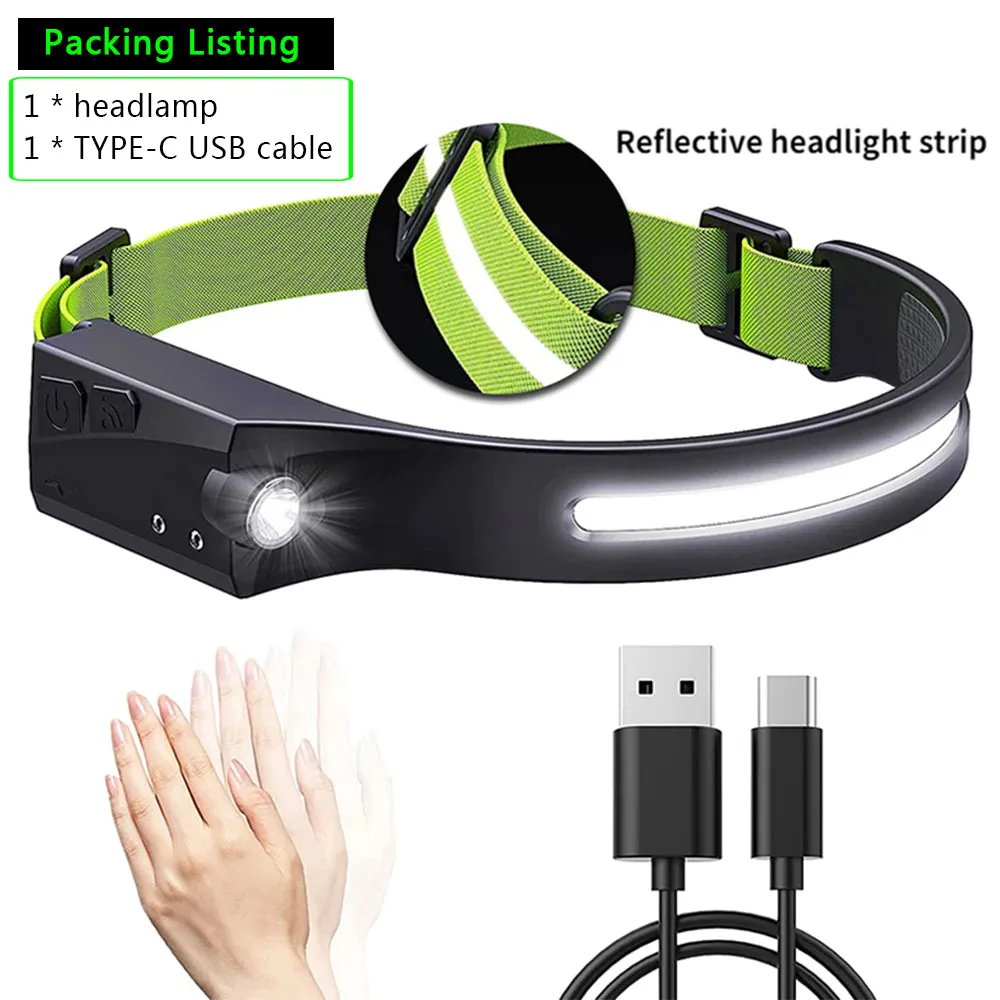 Head Lamp with Built-in Battery Flashlight USB Rechargeable Head Torch 5 Lighting Modes Head Light