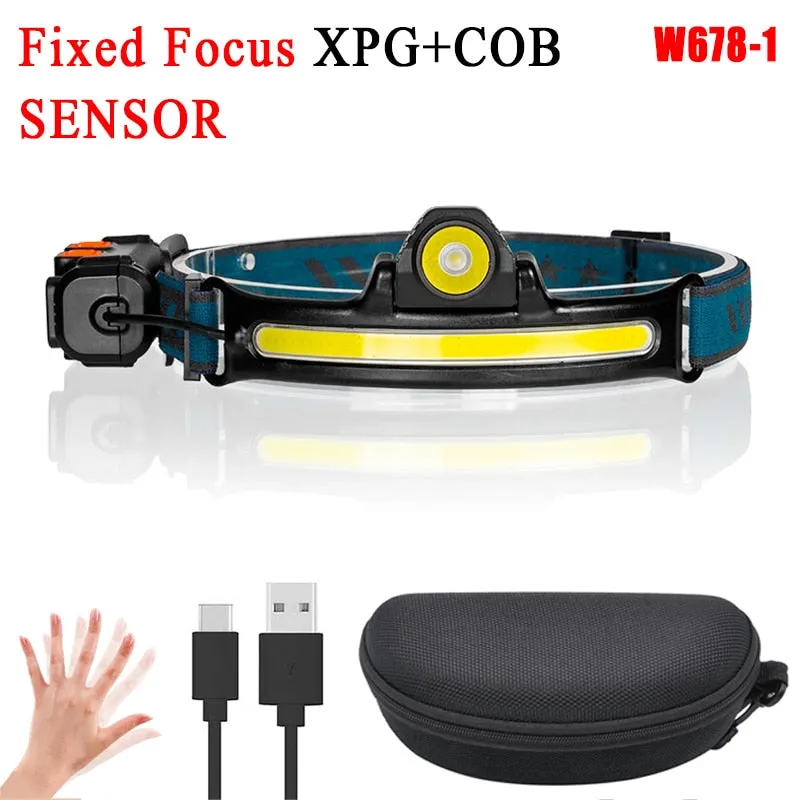 Headlamp XPG COB LED with Built-in Battery Flashlight USB Rechargeable 6 lighting Modes Head Torch