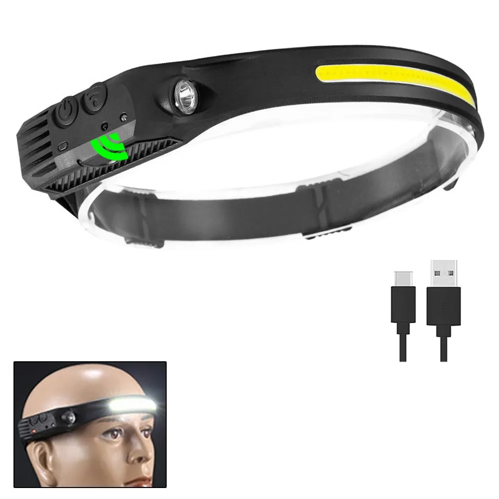 Headlamp XPG COB LED with Built-in Battery Flashlight USB Rechargeable 6 lighting Modes Head Torch