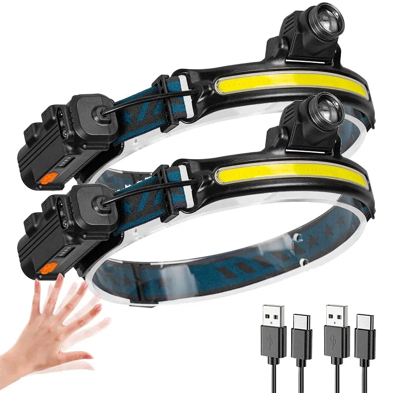 Headlamp XPG COB LED with Built-in Battery Flashlight USB Rechargeable 6 lighting Modes Head Torch