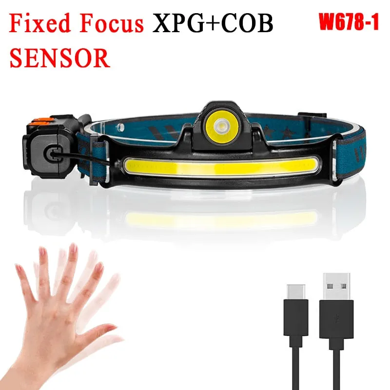 Headlamp XPG COB LED with Built-in Battery Flashlight USB Rechargeable 6 lighting Modes Head Torch