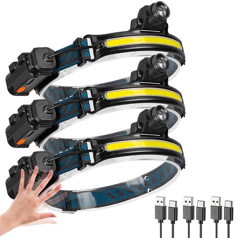 Headlamp XPG COB LED with Built-in Battery Flashlight USB Rechargeable 6 lighting Modes Head Torch