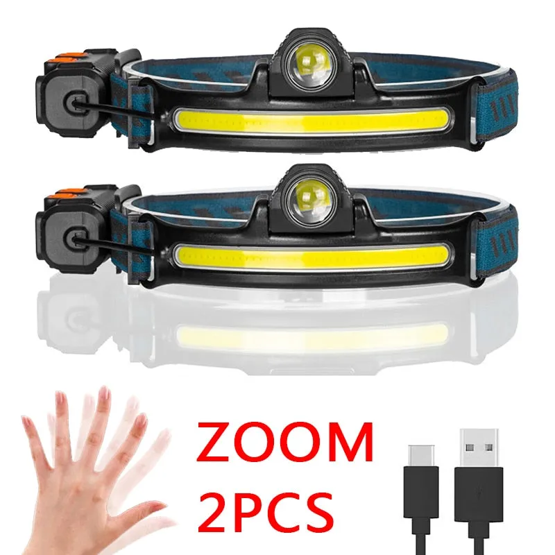 Headlamp XPG COB LED with Built-in Battery Flashlight USB Rechargeable 6 lighting Modes Head Torch