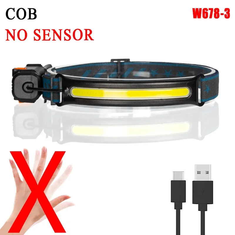 Headlamp XPG COB LED with Built-in Battery Flashlight USB Rechargeable 6 lighting Modes Head Torch
