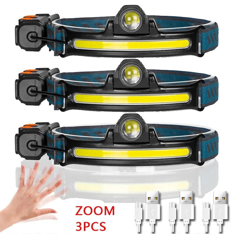 Headlamp XPG COB LED with Built-in Battery Flashlight USB Rechargeable 6 lighting Modes Head Torch