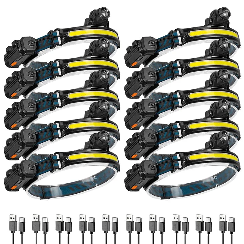 Headlamp XPG COB LED with Built-in Battery Flashlight USB Rechargeable 6 lighting Modes Head Torch