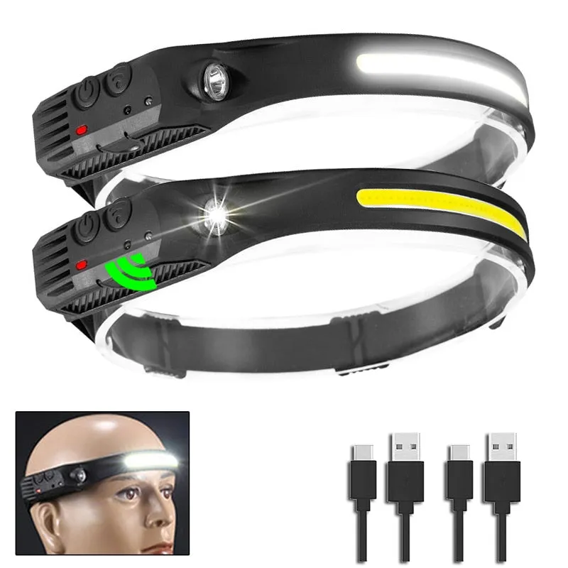 Headlamp XPG COB LED with Built-in Battery Flashlight USB Rechargeable 6 lighting Modes Head Torch