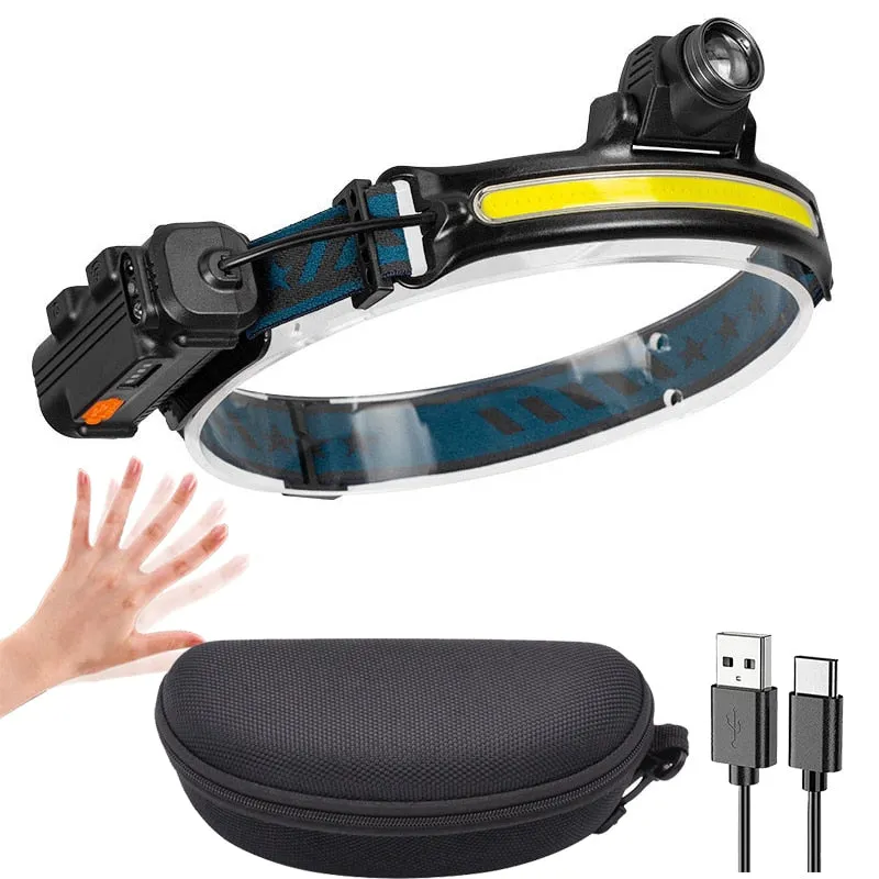 Headlamp XPG COB LED with Built-in Battery Flashlight USB Rechargeable 6 lighting Modes Head Torch