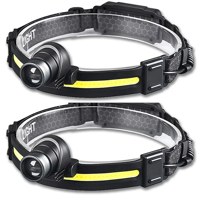 Headlamp XPG COB LED with Built-in Battery Flashlight USB Rechargeable 6 lighting Modes Head Torch