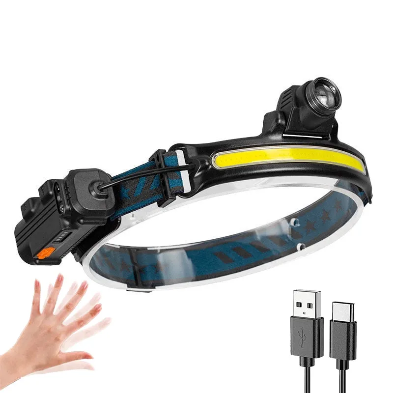 Headlamp XPG COB LED with Built-in Battery Flashlight USB Rechargeable 6 lighting Modes Head Torch