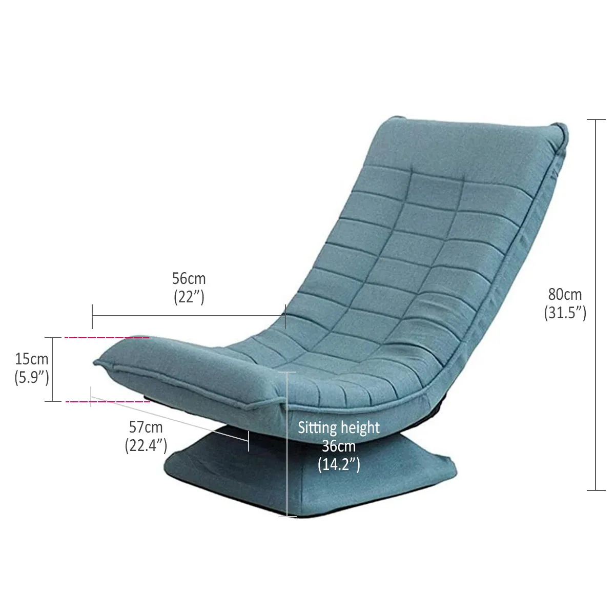 Kawachi Adjustable 5-Position Folding Recliner Floor Chair with 360 Degree Swivel- KAWY-4