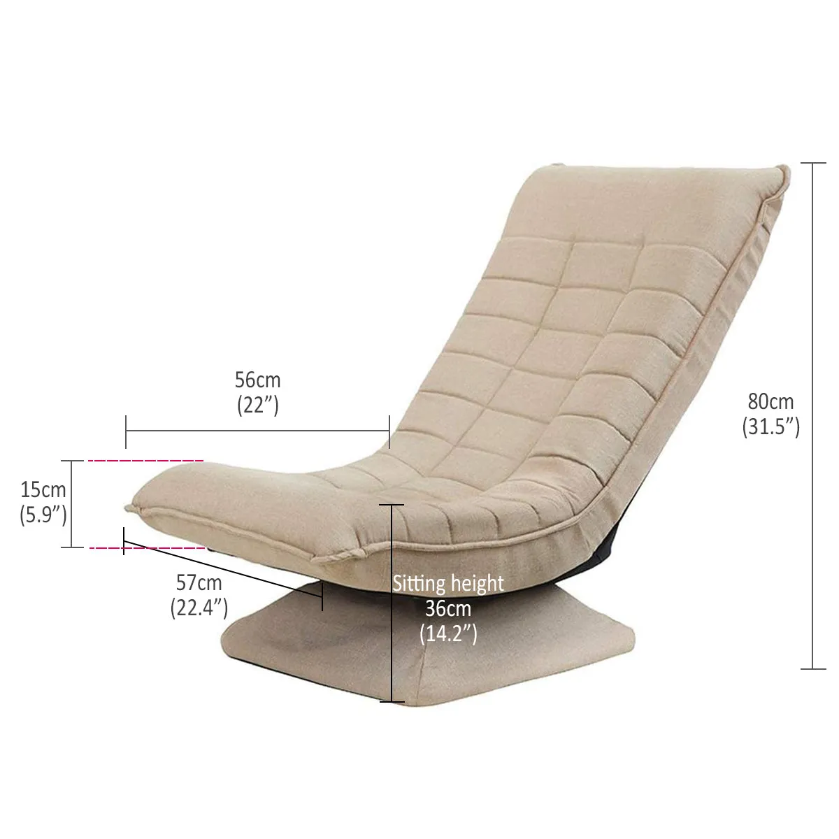 Kawachi Adjustable 5-Position Folding Recliner Floor Chair with 360 Degree Swivel- KAWY-4