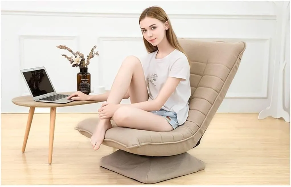 Kawachi Adjustable 5-Position Folding Recliner Floor Chair with 360 Degree Swivel- KAWY-4