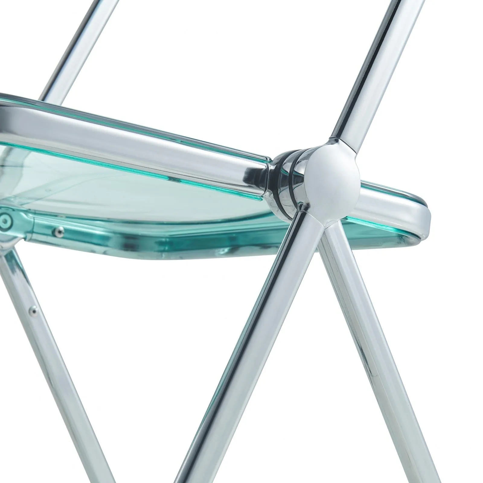 Lawrence 7-Piece Dining Set: Folding Acrylic Chairs & Rectangular Wood Table with Geometric Base