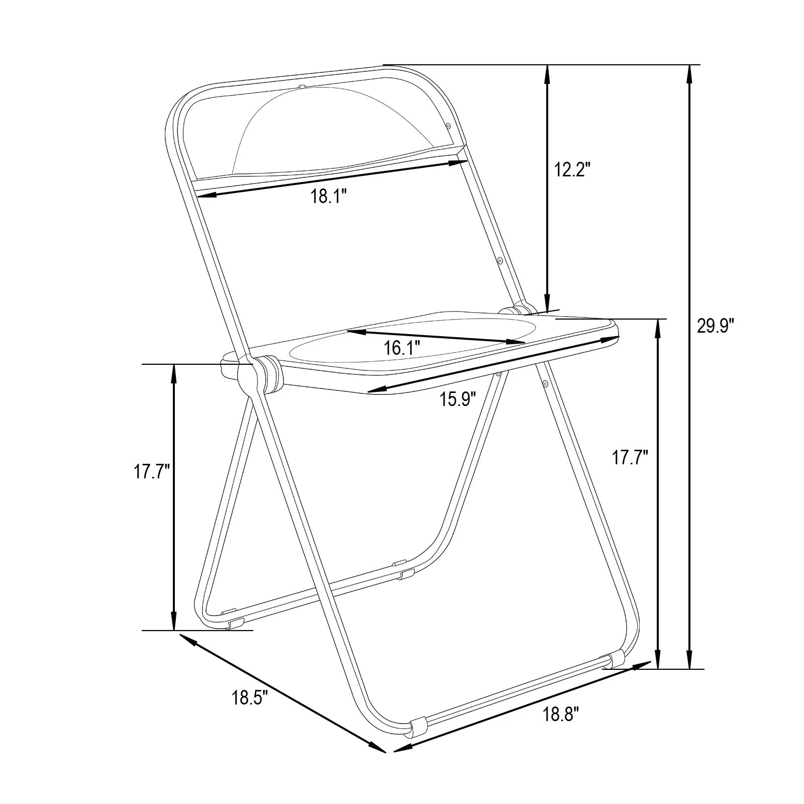 Lawrence 7-Piece Dining Set: Folding Acrylic Chairs & Rectangular Wood Table with Geometric Base