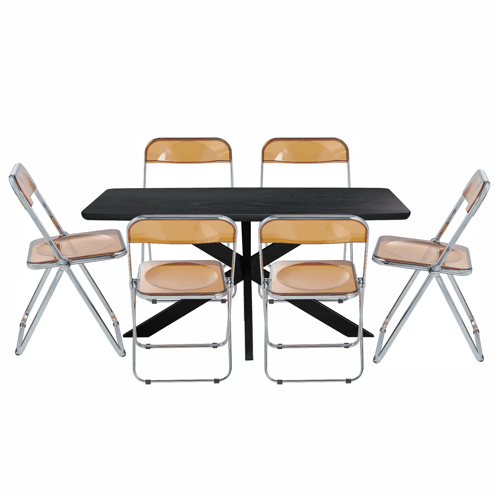 Lawrence 7-Piece Dining Set: Folding Acrylic Chairs & Rectangular Wood Table with Geometric Base