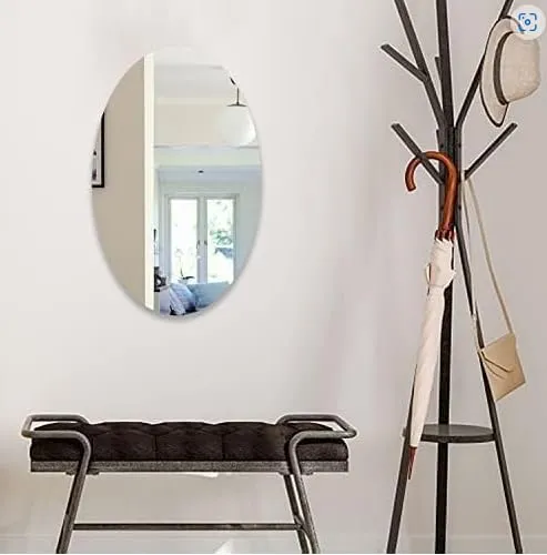 Lifesto Oval Shape Adhesive Mirror Sticker for Wall on Tiles Bedroom Living Room Basin Mirror Bathroom Wall Mirror Both Side Sticker Unbreakable Plastic Wall Mirrors (Pack of 3)