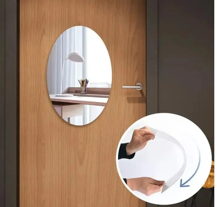 Lifesto Oval Shape Adhesive Mirror Sticker for Wall on Tiles Bedroom Living Room Basin Mirror Bathroom Wall Mirror Both Side Sticker Unbreakable Plastic Wall Mirrors (Pack of 3)