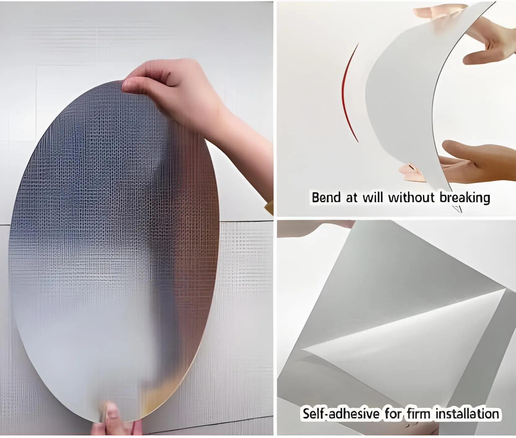 Lifesto Oval Shape Adhesive Mirror Sticker for Wall on Tiles Bedroom Living Room Basin Mirror Bathroom Wall Mirror Both Side Sticker Unbreakable Plastic Wall Mirrors (Pack of 3)