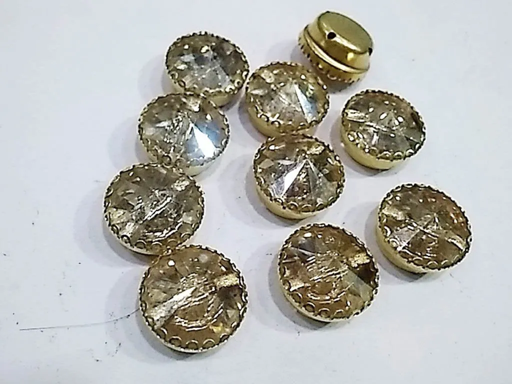 Light Golden Circular Glass Stone with Catcher- 16 mm