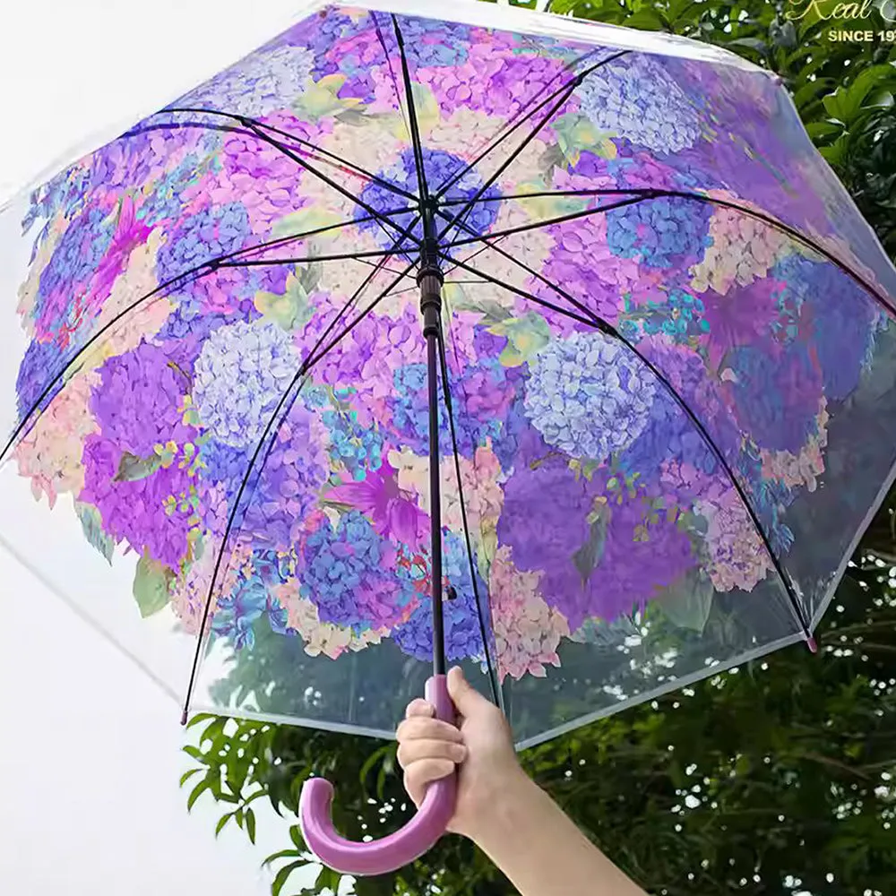 Little Surprise Box Purple Hydrangea Bunch Floral Print TranslucentAll-Season UmbrellaFor Kids & Adults.