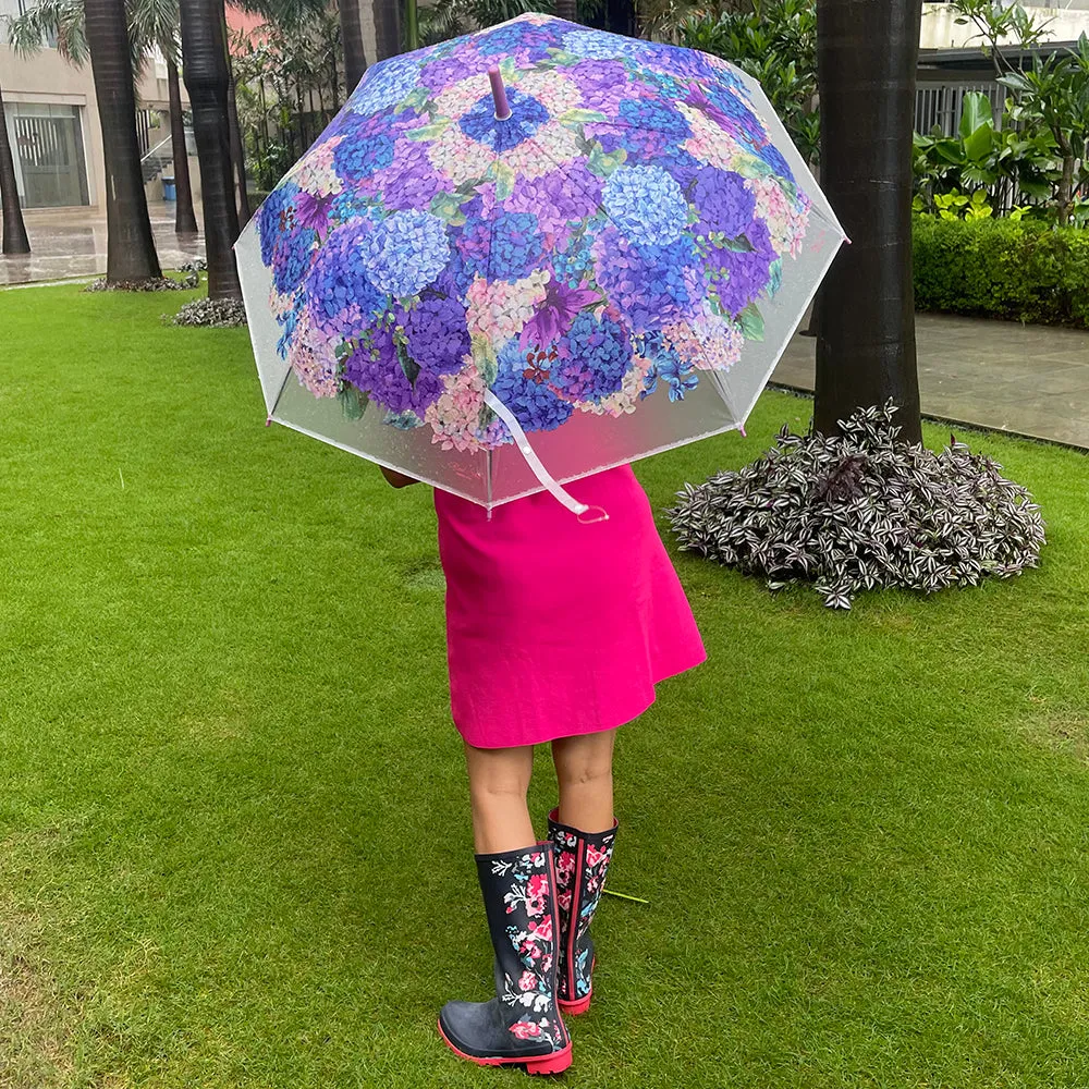Little Surprise Box Purple Hydrangea Bunch Floral Print TranslucentAll-Season UmbrellaFor Kids & Adults.