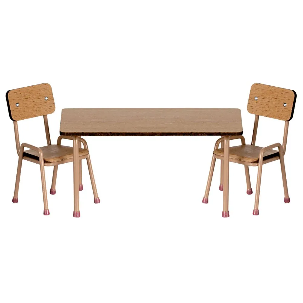 Maileg Table and chair set, Mouse - Dark powder
