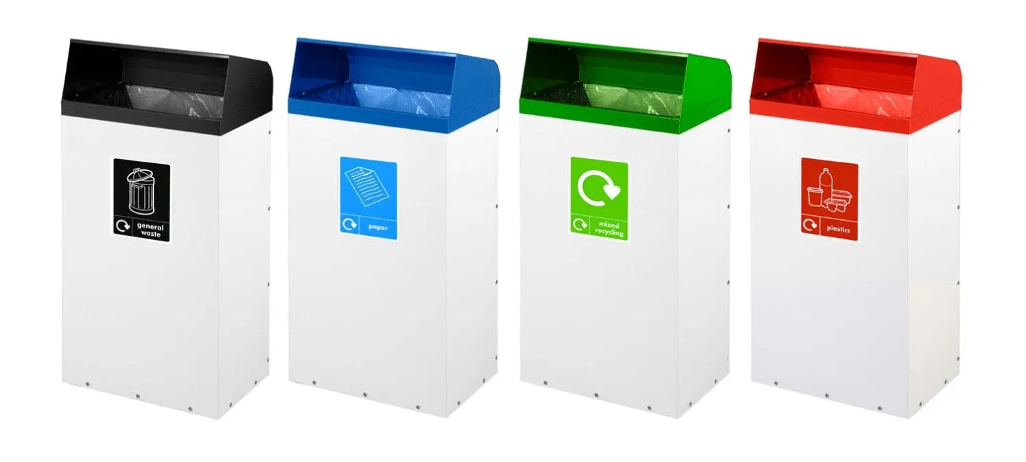 Metal Hooded Colour Coded Recycling Bin - 60 and 80 Litres