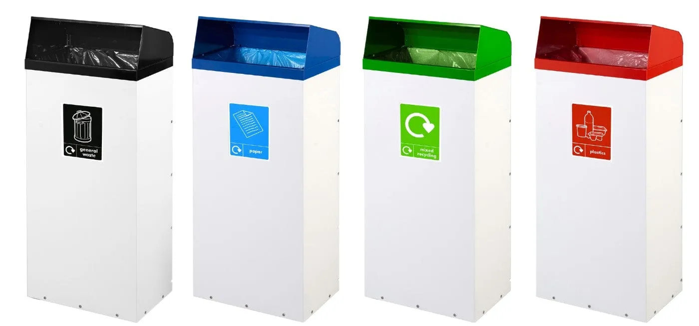 Metal Hooded Colour Coded Recycling Bin - 60 and 80 Litres