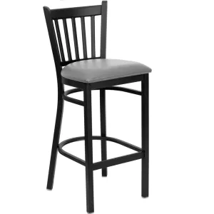 MKM842BS Black Vertical Back Metal Restaurant Bar Stool with Custom Upholstered Seat