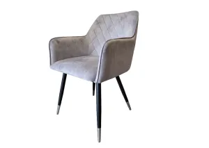 Modern Style Camden Light Grey Silver Velvet Dining Chairs Black Metal Leg