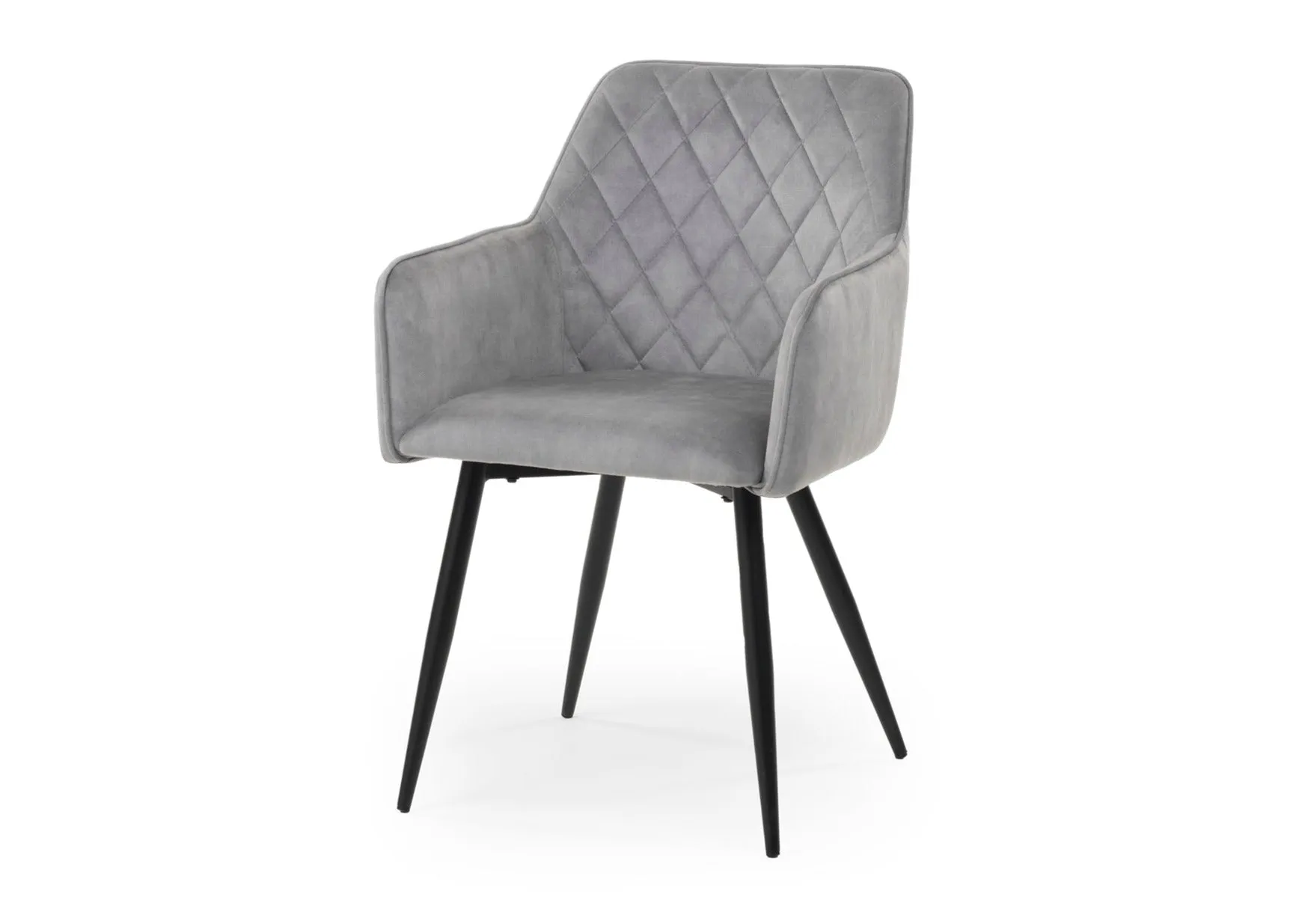 Modern Style Camden Light Grey Silver Velvet Dining Chairs Black Metal Leg