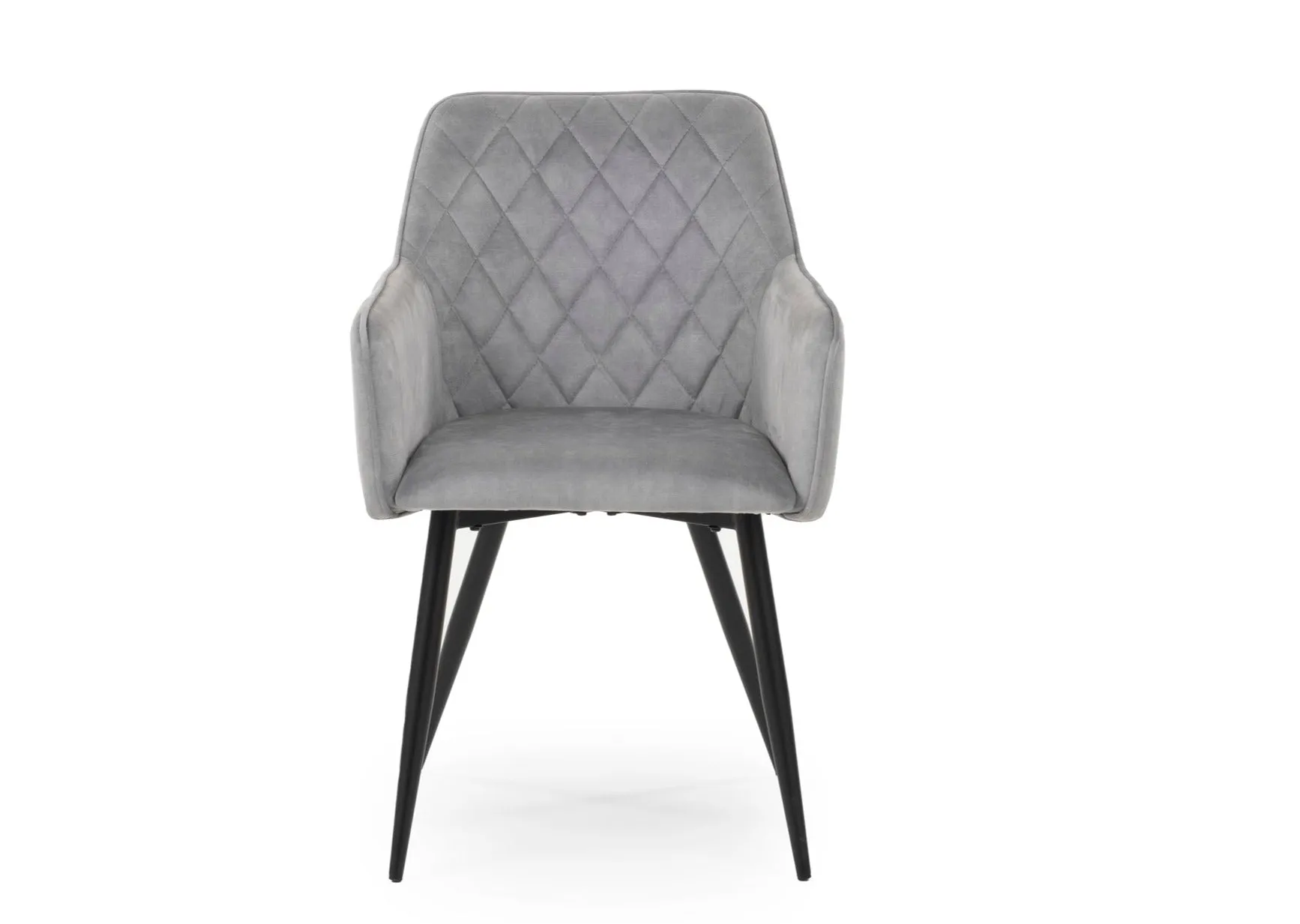 Modern Style Camden Light Grey Silver Velvet Dining Chairs Black Metal Leg