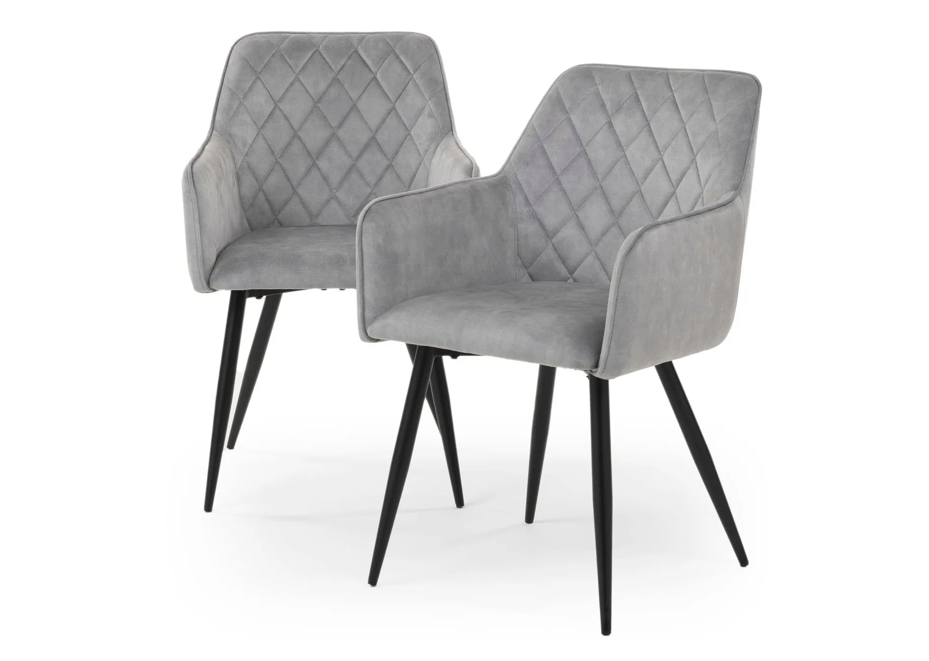 Modern Style Camden Light Grey Silver Velvet Dining Chairs Black Metal Leg