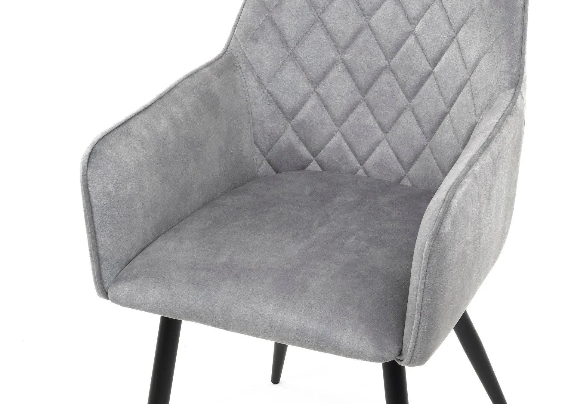 Modern Style Camden Light Grey Silver Velvet Dining Chairs Black Metal Leg