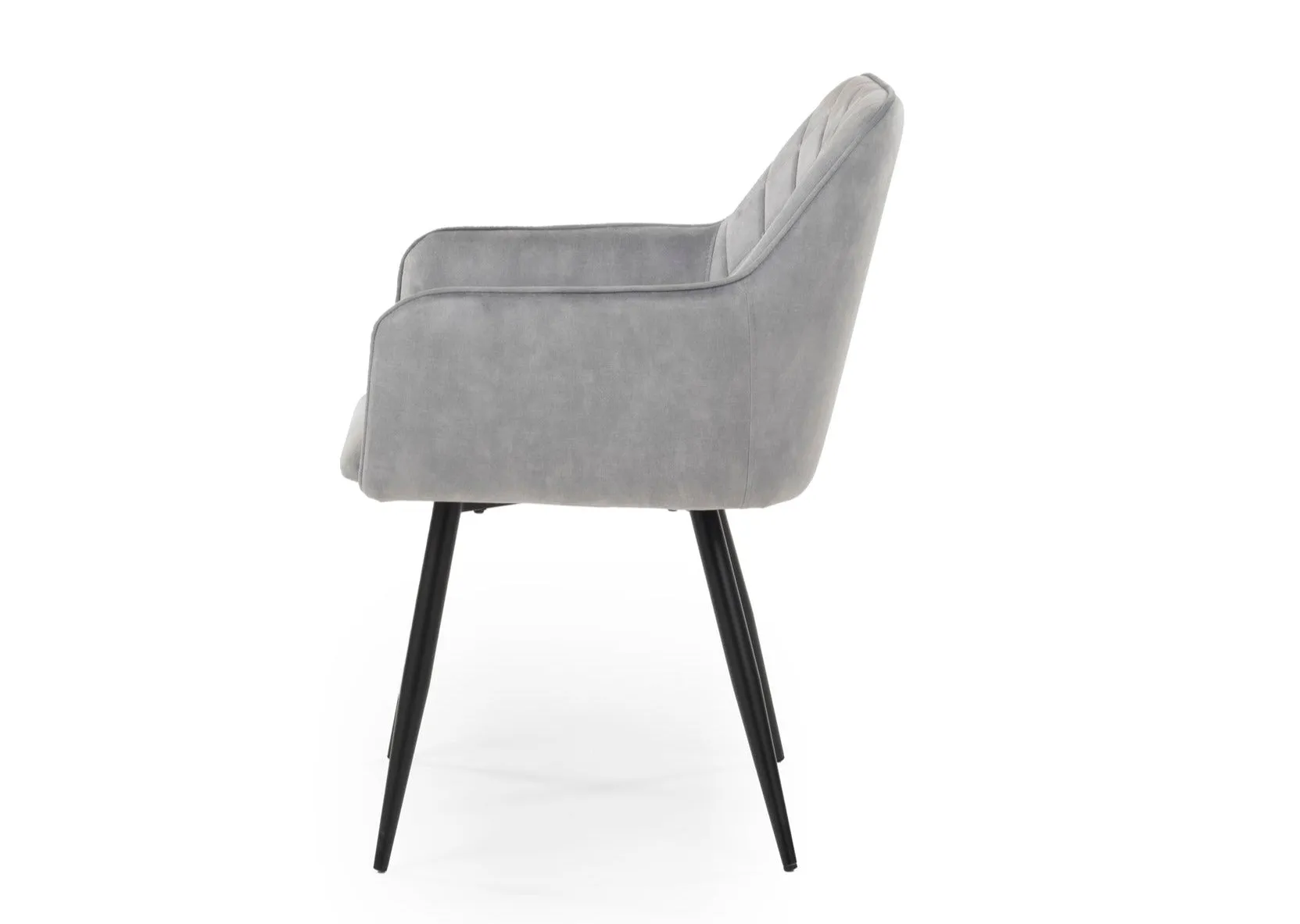 Modern Style Camden Light Grey Silver Velvet Dining Chairs Black Metal Leg