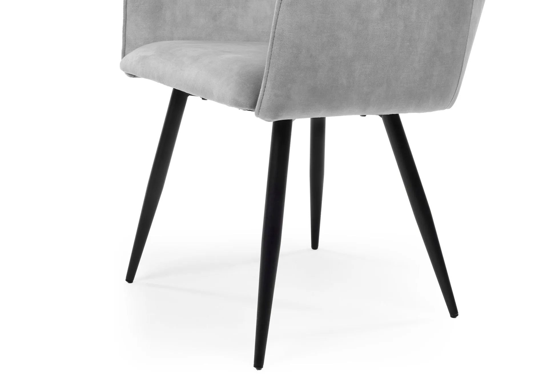 Modern Style Camden Light Grey Silver Velvet Dining Chairs Black Metal Leg