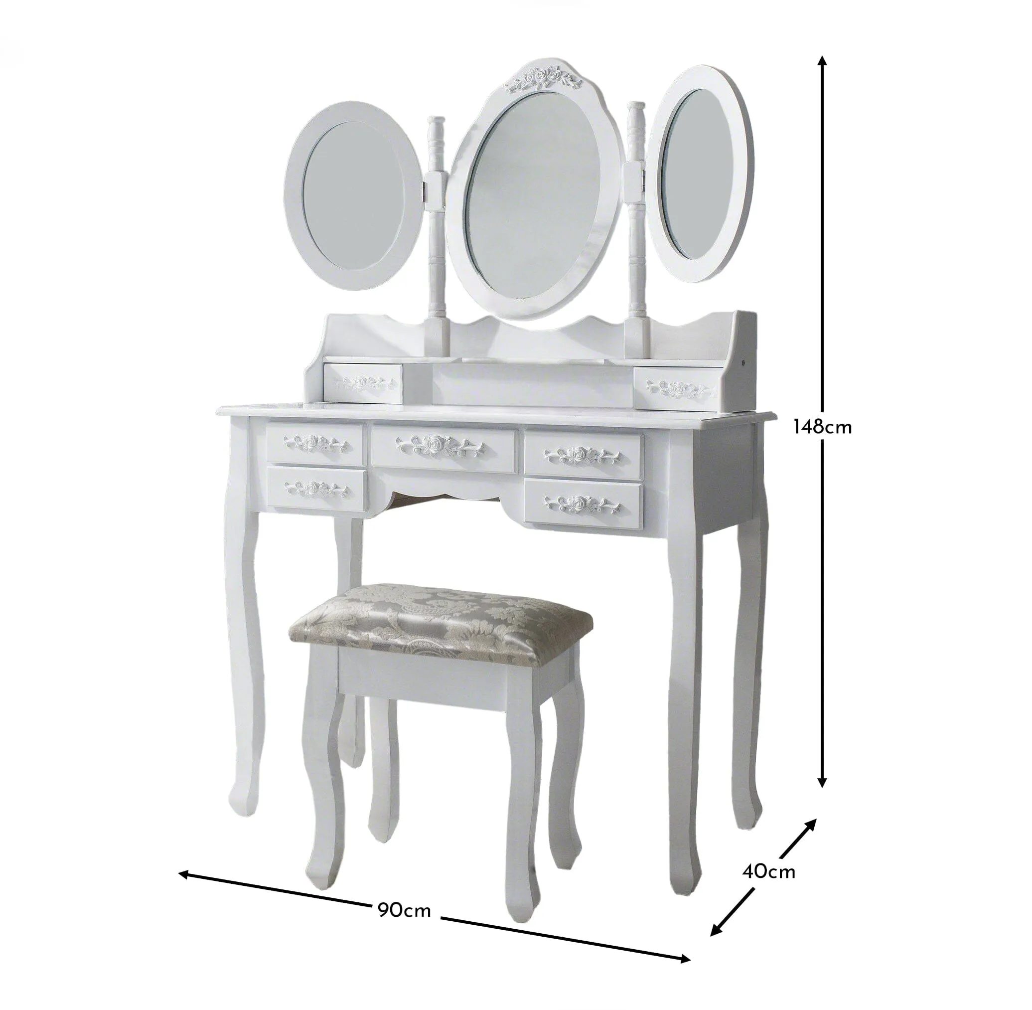 Monaco Dressing Table - Stool & Mirror Set - White Painted