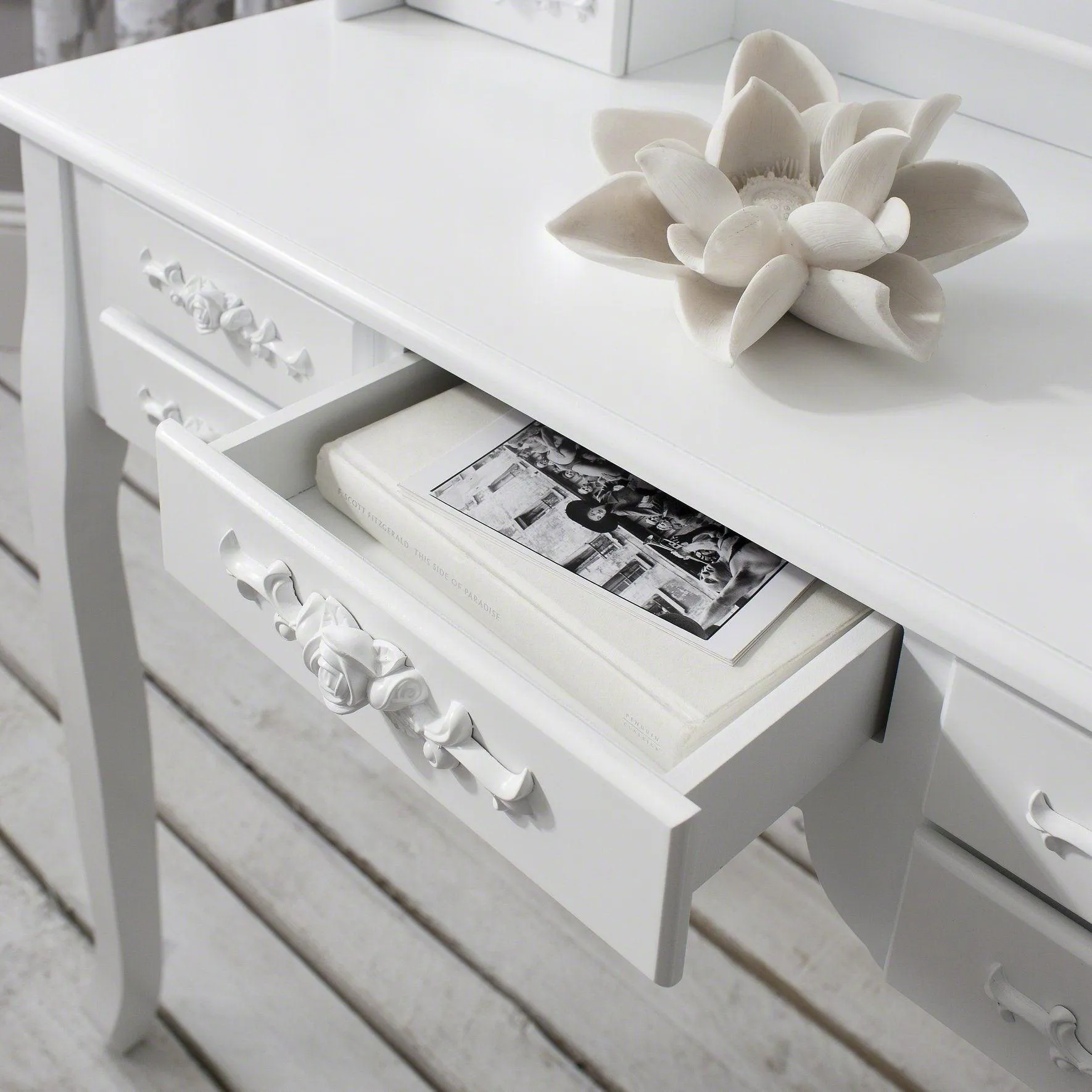 Monaco Dressing Table - Stool & Mirror Set - White Painted